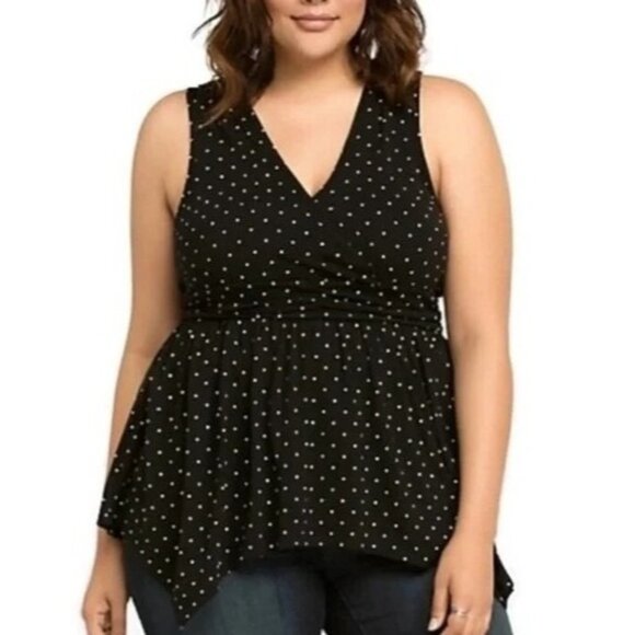 Torrid Black V-Neck Polka Dot Sleeveless Wrap Peplum Top Size 2X (18/20) - Picture 1 of 8